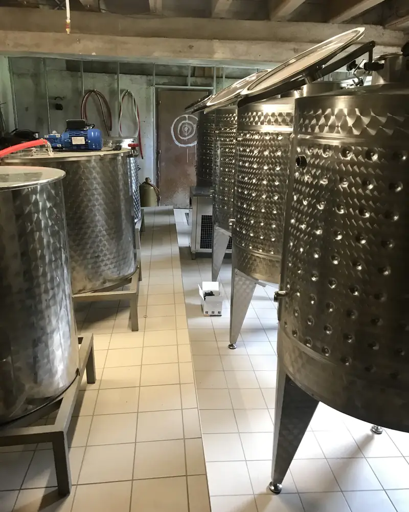 Rangée de cuves de fermentation en inox
