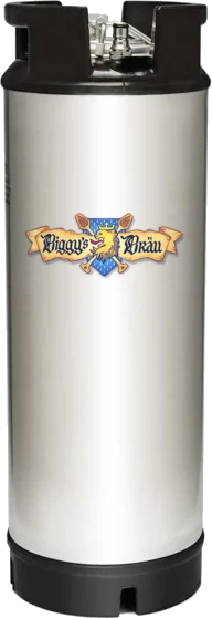 Fût de bière en inox avec le logo Biggy's Bräu